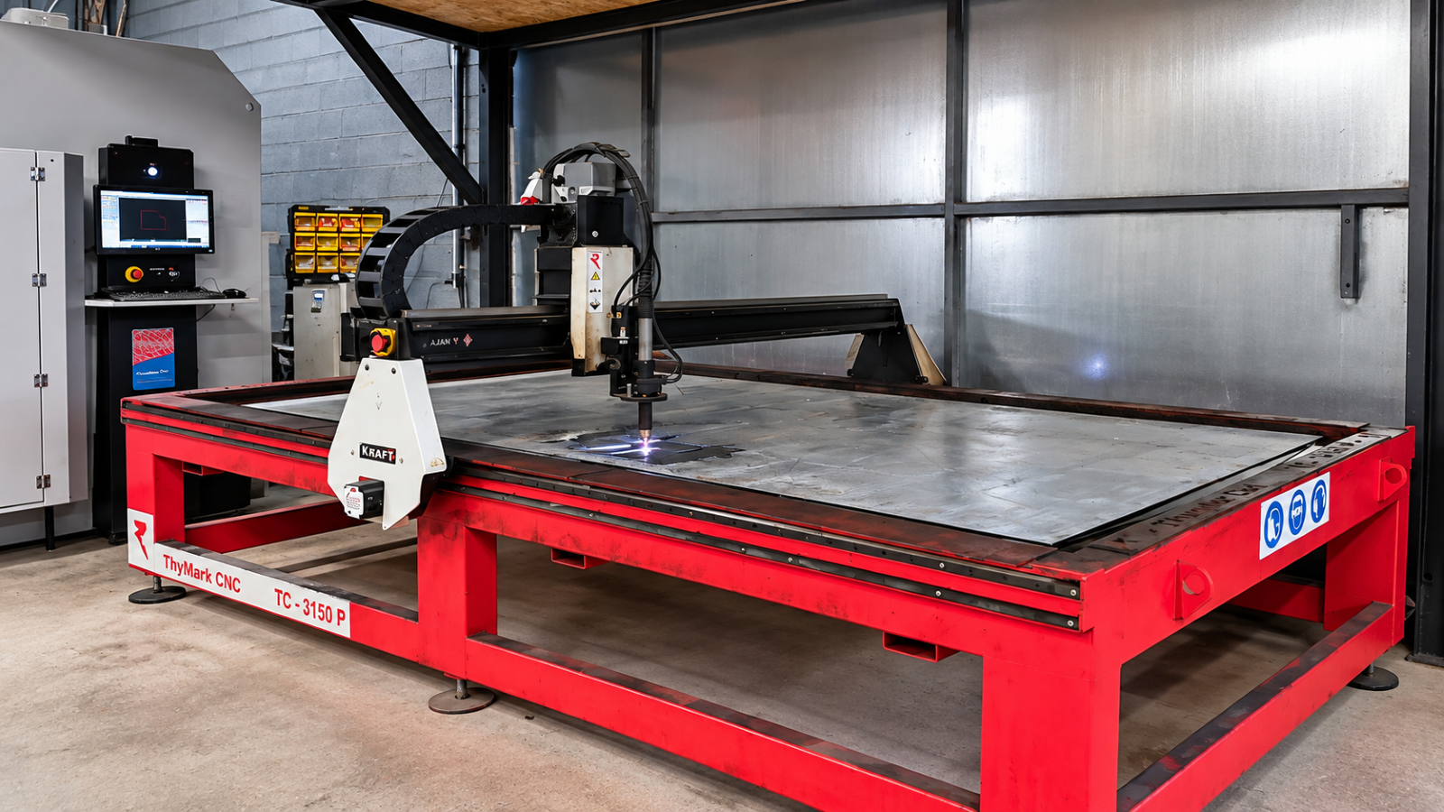 Table de découpe plasma CNC dans notre atelier de métallerie à Lauret près de Montpellier