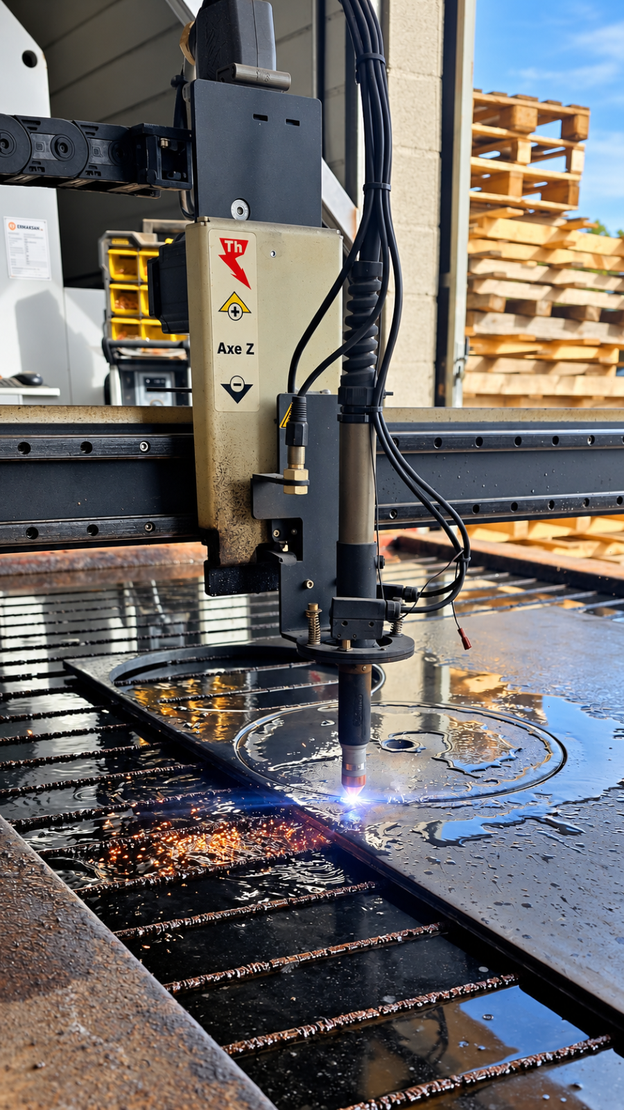 Découpe plasma CNC en fonctionnement dans notre atelier